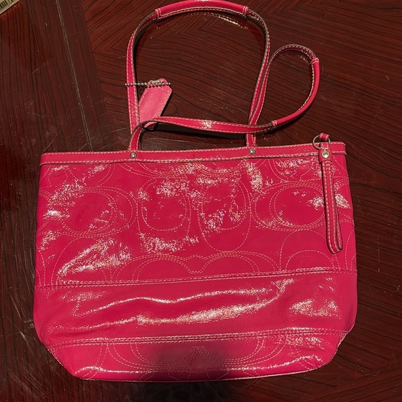 Coach HOT GIRL Pink Patent Leather Signature C Stitch Tote (Style #F15142) - Picture 7 of 16